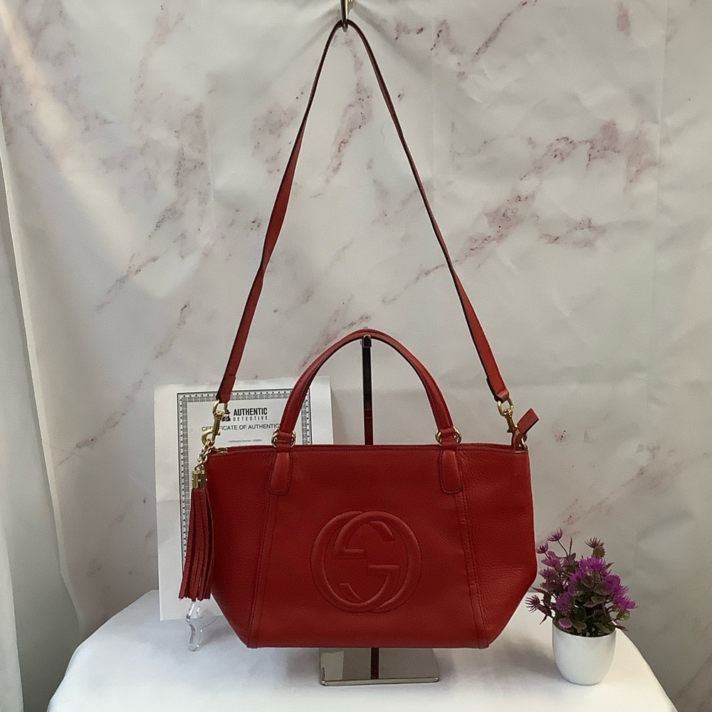 GUC Gucci Soho Red Pebbled Leather Shoulder Bag